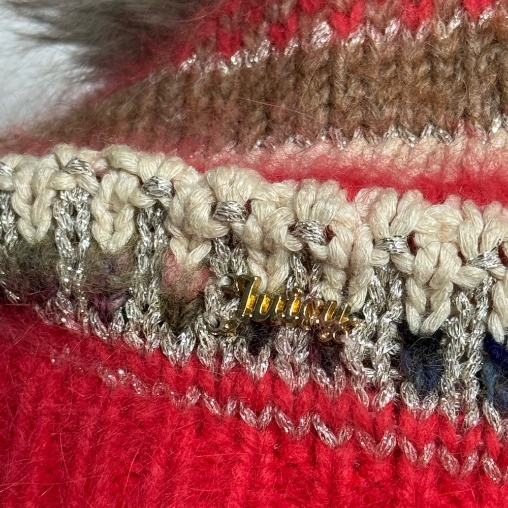 Juicy Couture Women One Size Multi-Colored Knit Wool Blend Beanie Hat Pom-Pom - Picture 4 of 13